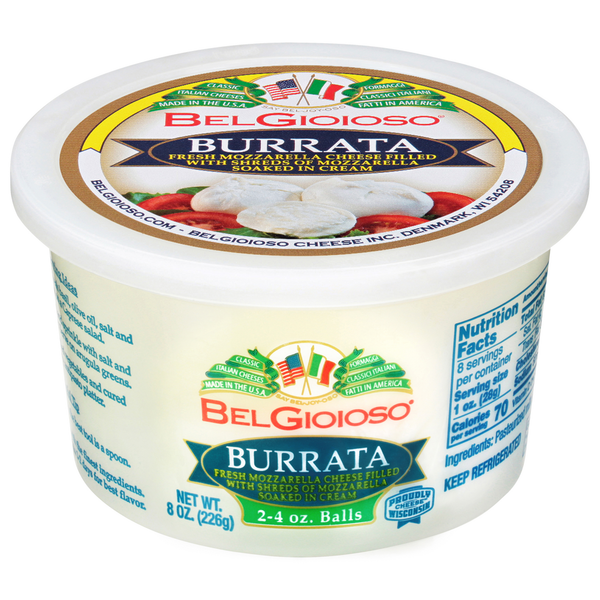 Specialty Cheeses BelGioioso Fresh Mozzarella Cheese Burrata, Cup 2-4oz Balls hero