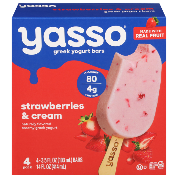 Yasso Yogurt Bars, Greek, Strawberries & Cream, 4 Pack hero