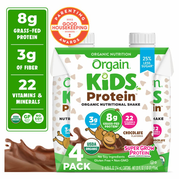 Refrigerated Orgain Organic Kids Nutritional Shake, 22 Vitamins & Minerals - Chocolate hero