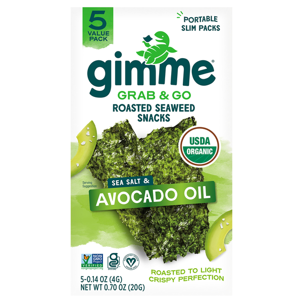 gimMe Seaweed Snacks, Roasted, Sea Salt & Avocado Oil, 5 Value Pack hero