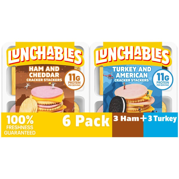 Cookies & Cakes Lunchables Kids Lunch Variety Combo Ham & Cheddar & Turkey & American Cheese Crackers hero