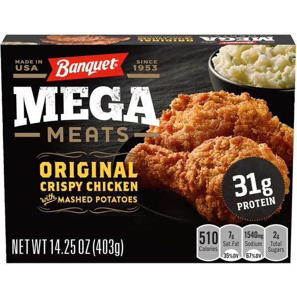 Frozen Meat & Seafood Banquet Original Crispy Chicken with Homestyle Mashed Potatoes, Frozen Meal hero