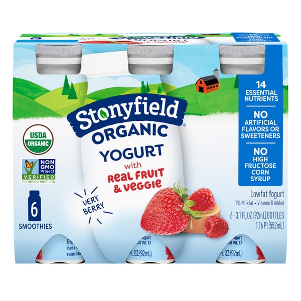 Yogurt Stonyfield Organic Lowfat Yogurt Smoothies Very Berry hero