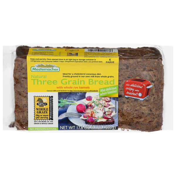 Specialty Breads Mestemacher Three Grain Bread, with Whole Rye Kernels hero