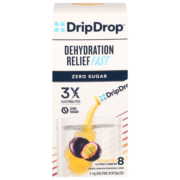 DripDrop Electrolyte Drink Mix, Zero Sugar, Passion Fruit hero