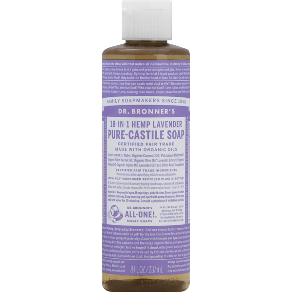 Body Lotions & Soap Dr. Bronner's Castile Soap, Pure, 18-In-1 Hemp, Lavender hero