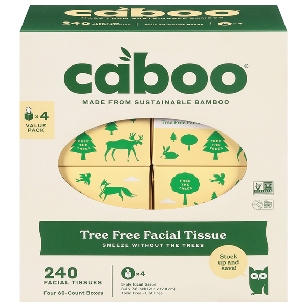 Caboo Facial Tissue, Tree Free, 3-Ply, Value Pack hero