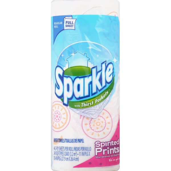 Paper Goods Sparkle Paper Towels, Regular Roll, Full Sheet, Spirited Prints, 2-Ply hero