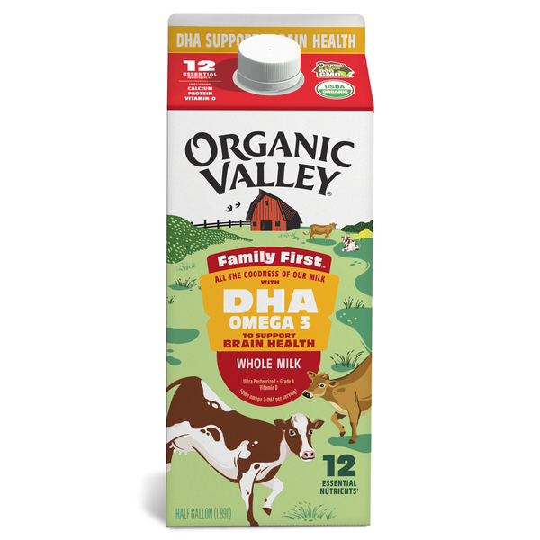 Organic Valley Omega-3 DHA, Whole Organic Milk, Family First hero