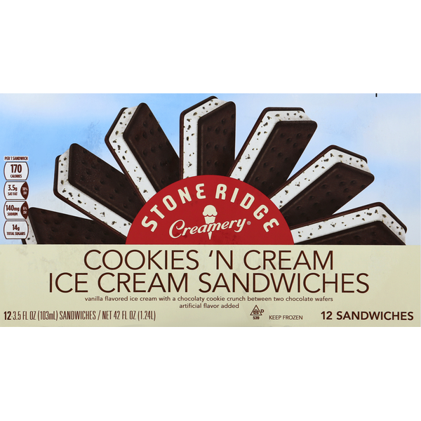 Ice Cream & Ice Stone Ridge Creamery Ice Cream Sandwiches, Cookies 'N Cream hero