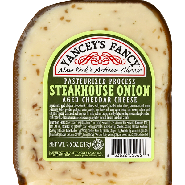 Packaged Cheese Yancey's Fancy Cheese, Pasteurized Process, Steakhouse Onion Aged Cheddar hero