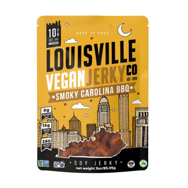 Popcorn & Jerky Louisville Vegan Jerky Smoky Carolina BBQ, Plant-Based Jerky hero