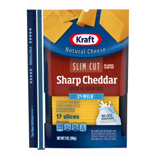 Packaged Cheese Kraft Slim Cut Sharp Cheddar Cheese Slices with 2% Milk, 1 ct Pack hero