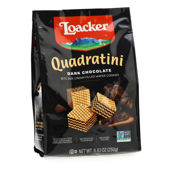 Cookies & Cakes Loacker Quadratini Dark Chocolate, Bite-size Wafer Cookies hero