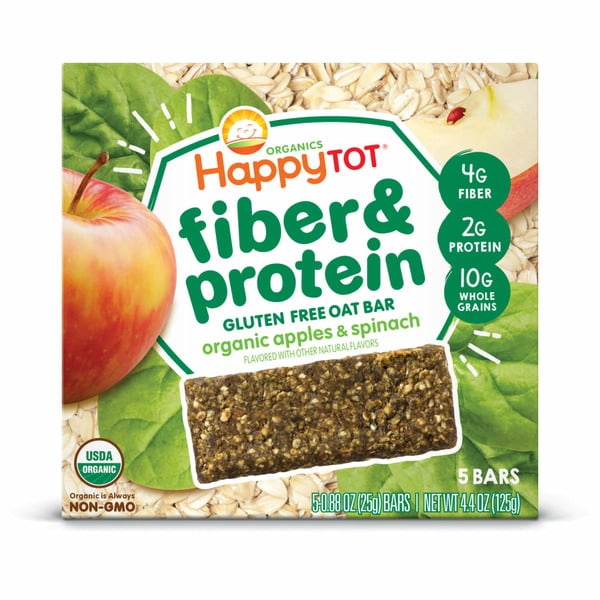 Breakfast Bars & Pastries Happy Tot Organics Fiber & Protein Gluten Free Oat Bar Organic Apples & Spinach hero