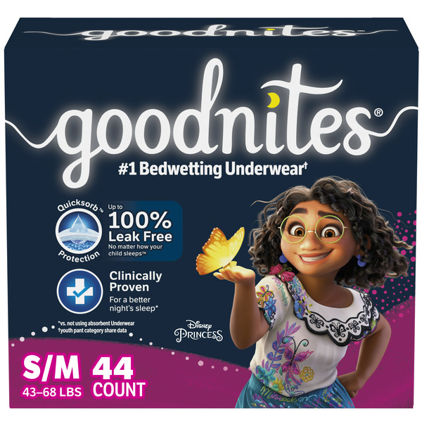 Diapers & Wipes Goodnites Girls' Nighttime Bedwetting Underwear, Size S/M (43-68 lbs) hero