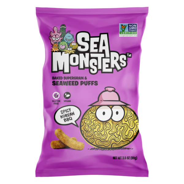 Sea Monsters Baked Supergrain & Seaweed Puffs Spicy Korean BBQ hero