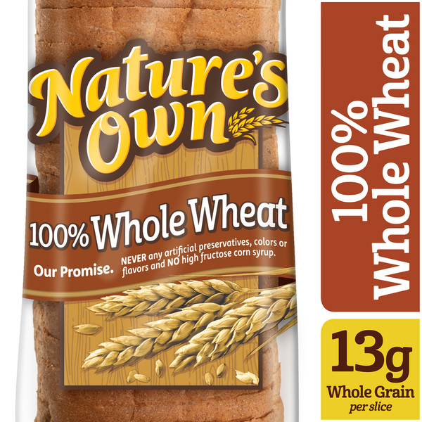 Packaged Bread Nature's Own 100% Whole Wheat, Whole Wheat Bread, 20 oz Loaf hero