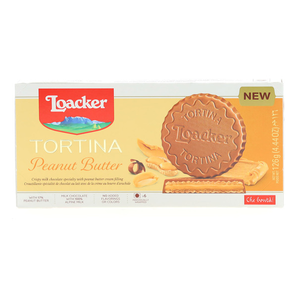 Chocolate & Chocolate Truffles Loacker Tortina Peanut Butter, Premium Chocolate Coated Wafer Biscuit hero