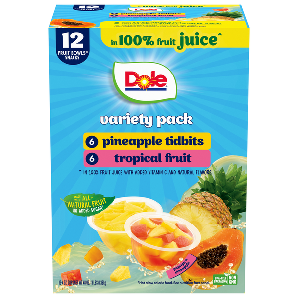 Canned Fruit & Applesauce Dole Fruit Bowls Snacks, in 100% Fruit Juice, Variety Pack hero