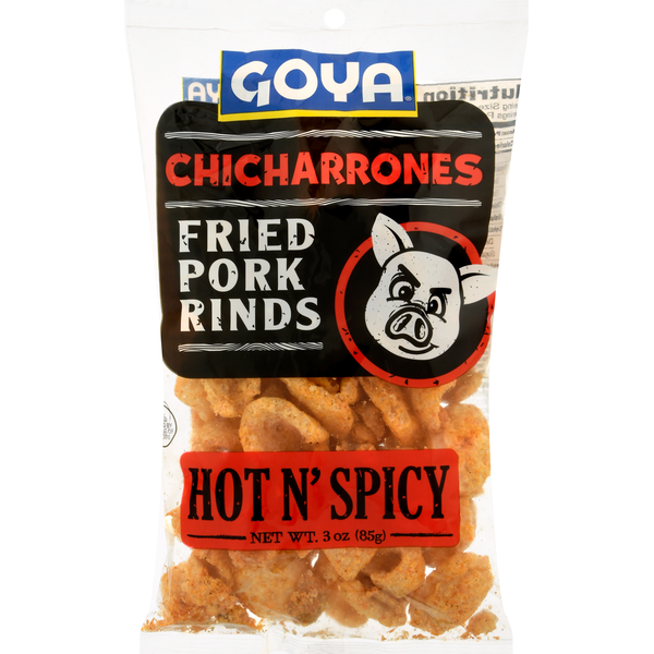 Latino Foods Goya Fried Pork Rinds, Hot N' Spicy, Chicharonnes hero