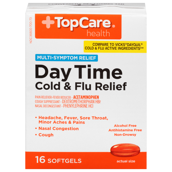 Cold, Flu & Allergy TopCare Cold & Flu Relief, Day Time, Multi-Symptom Relief, Softgels hero