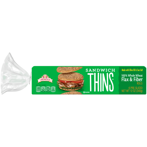 Conventional Breads (Grocery) Arnold Sandwich Thins, 6 count, 100% Whole Wheat Pre-sliced Rolls hero