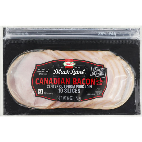 Hot Dogs & Bacon Hormel Black Label Thin Cut Canadian Bacon hero