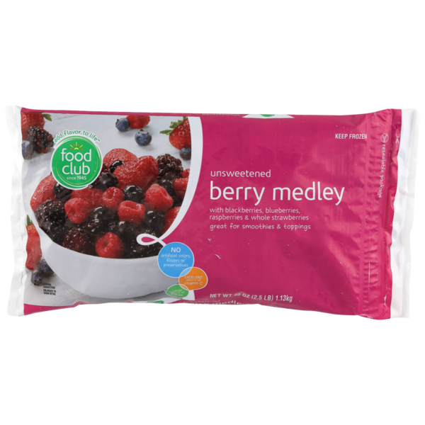 Frozen Produce Food Club Unsweetened Berry Medley With Blackberries, Blueberries, Raspberries & Whole Strawberries hero