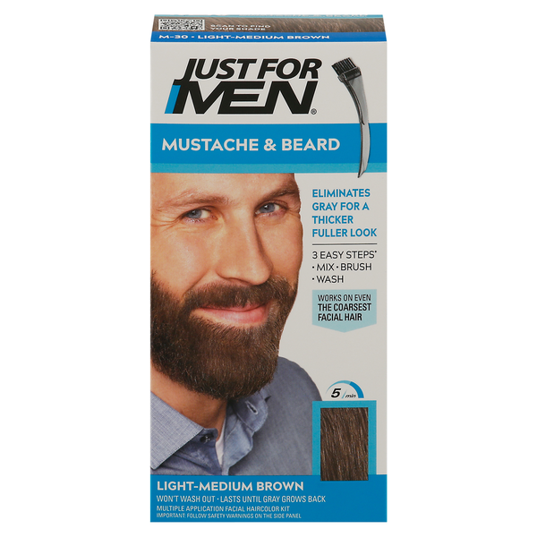 Hair Care Just For Men Mustache & Beard Color, Light-Medium Brown M-30 hero