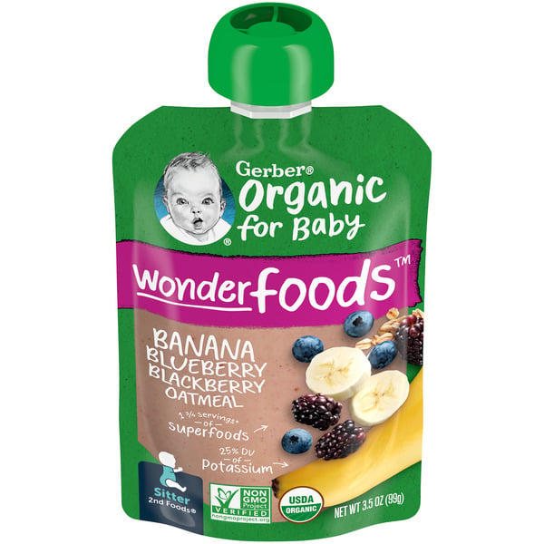 Baby Food & Formula Gerber Organic Wonder Foods Baby Food Banana Blueberry Blackberry Oatmeal Pouch hero