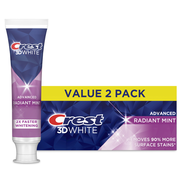 Oral Hygiene Crest 3D White Advanced Toothpaste, Radiant Mint, 3.3 oz, Pack of 2 hero