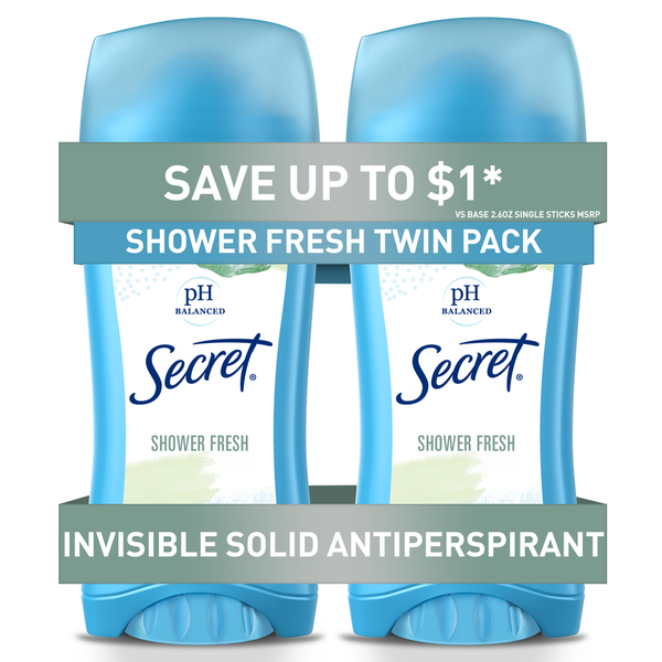 Deodorants Secret Invisible Solid Antiperspirant and Deodorant, Shower Fresh, Twin Pack hero