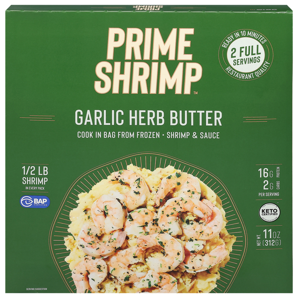 Packaged Seafood Prime Shrimp Garlic Herb Butter, Shrimp & Sauce hero