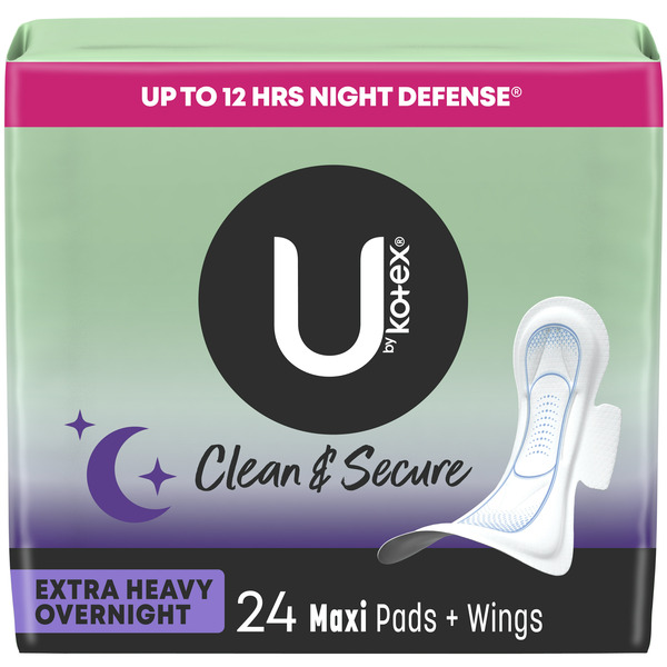 Kotex Clean & Secure Overnight Maxi Pads with Wings, Extra Heavy Absorbency hero