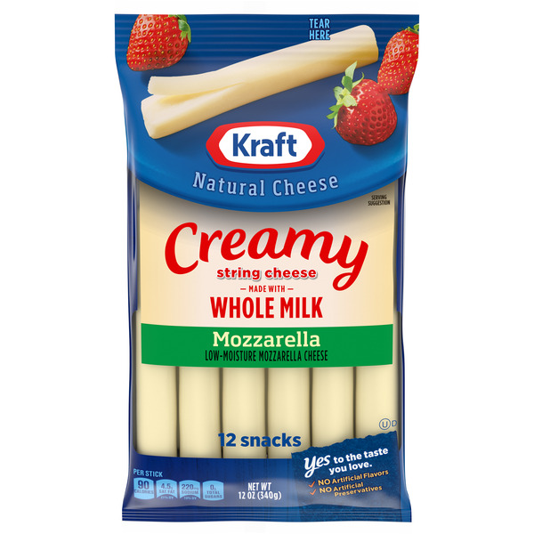 Specialty Cheeses Kraft Creamy String Cheese Mzarella Cheese Snacks with Whole Milk, ct Sticks hero