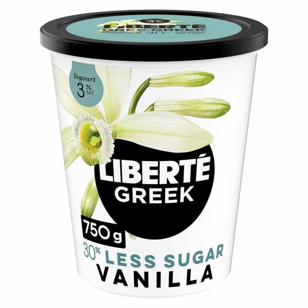 Yogurt Liberté Greek 3% Low Sugar Yogurt, Vanilla, High Protein hero