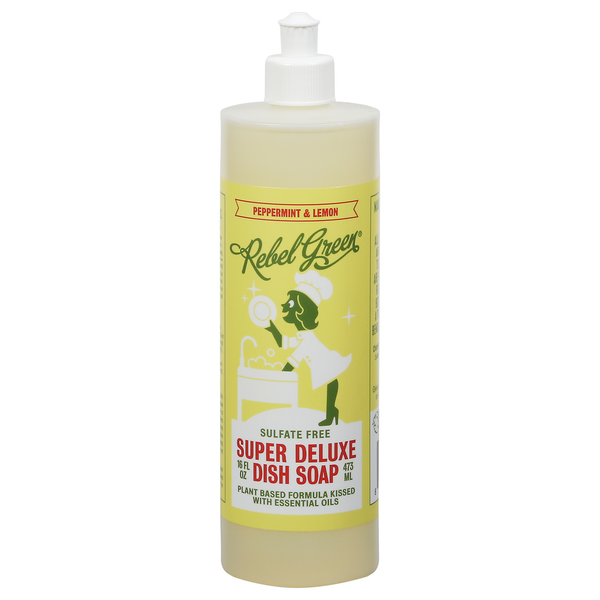 Dish Detergents Rebel Green Dish Soap, Super Deluxe, Sulfate Free, Peppermint & Lemon hero