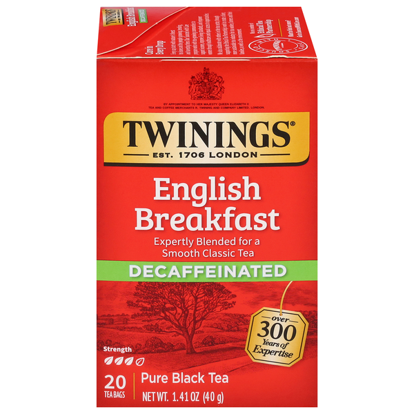 Tea Twinings Black Tea, Pure, Decaffeinated, English Breakfast, Tea Bags hero