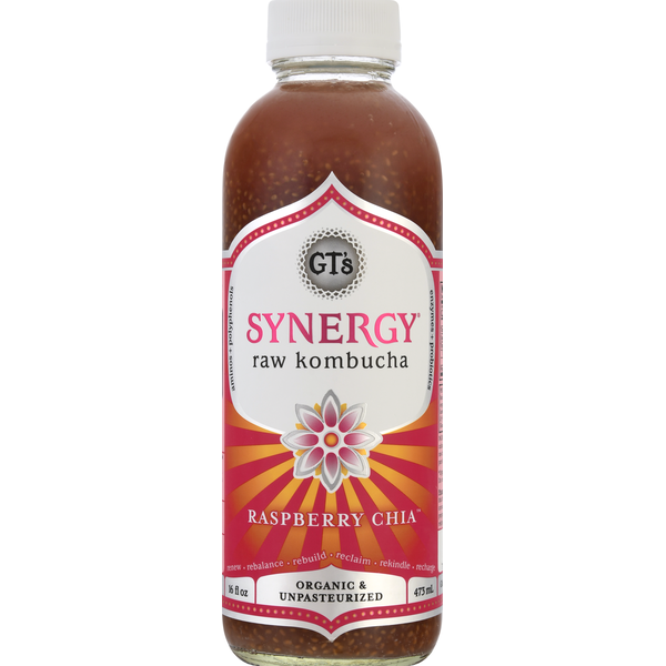 Refrigerated GT's Living Foods Kombucha, Raw, Raspberry Chia hero