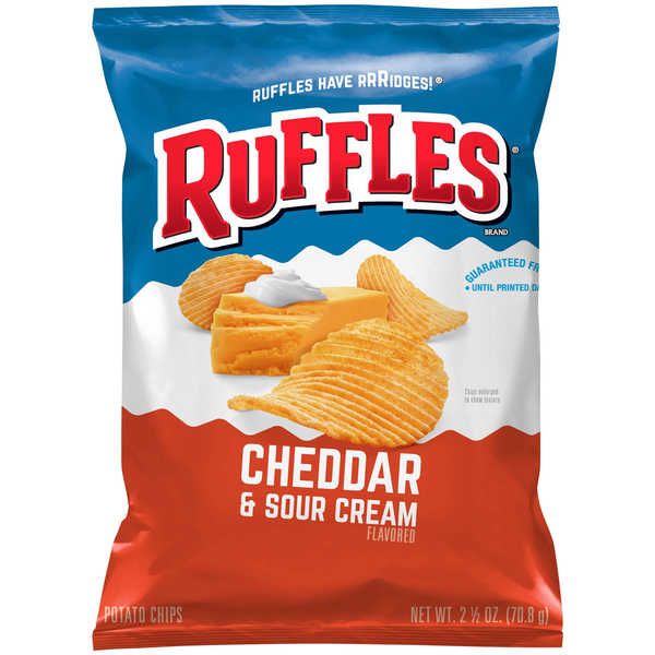 Chips & Pretzels Ruffles Potato Chips, Cheddar & Sour Cream Flavored hero