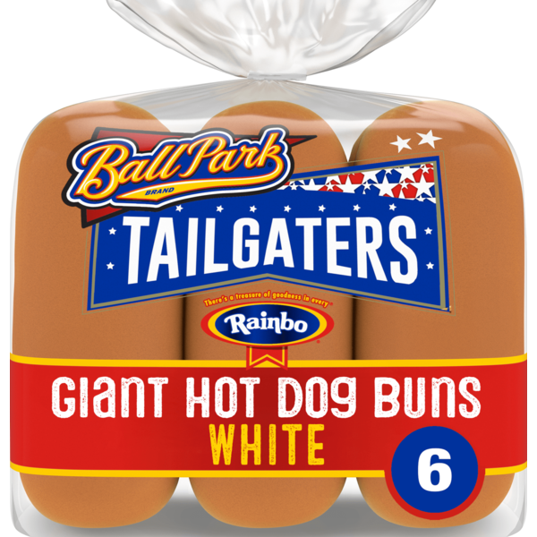 Buns & Rolls Rainbo Tailgaters, 6 count, Giant Hot Dog Buns hero