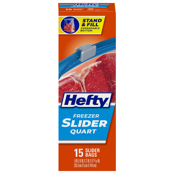 Food Storage Hefty Slider Bags, Freezer, Quart hero