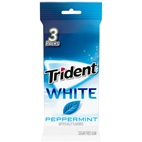 Mint & Gum Trident White Sugar Free Gum, Peppermint Flavor, 3 Packs (48 Pieces Total) hero