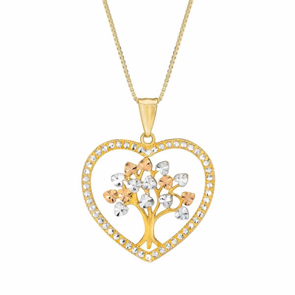 Jewelry 14kt Tri-Color Gold Tree of Life Heart Pendant hero