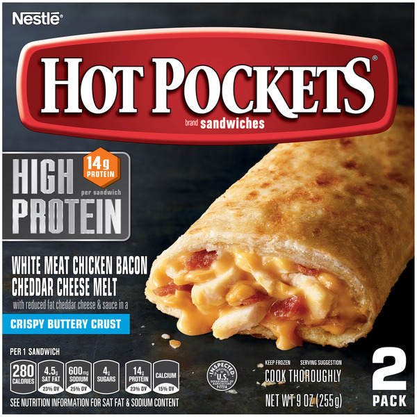 Frozen Meals Hot Pockets High Protein Chicken Bacon Cheddar Cheese Melt Frozen Snacks hero