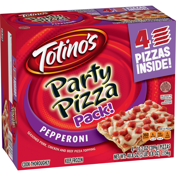 Frozen Pizza Totino's Party Pizza Pepperoni Thin Crust Frozen Pizza Four Pack hero