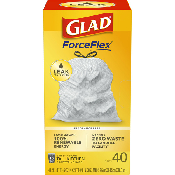 Glad Forceflex Tall Kitchen Drawstring Trash Bags, 13 Gallon hero