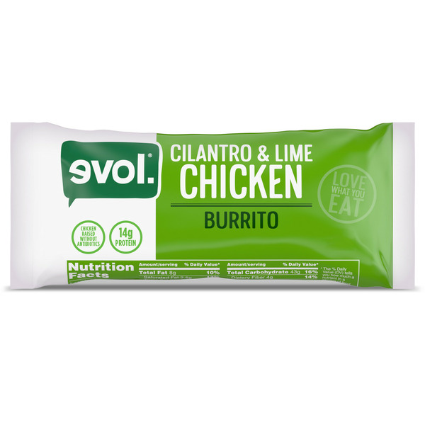 Frozen Meals Evol Cilantro Lime Chicken Burrito, Frozen Meal hero