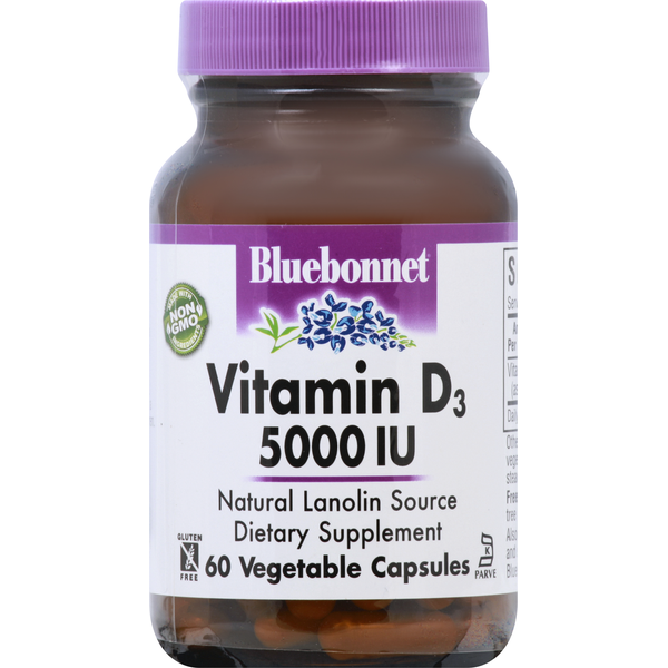 Dietary Supplements Bluebonnet Vitamin D3, 5000 IU, Vegetable Capsules hero